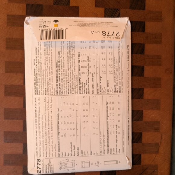 Simplicity 2778 - Uncut - Daisy Kingdom - Sizes 3-8 - Coat Vest Scarf and Hat - Picture 2 of 3